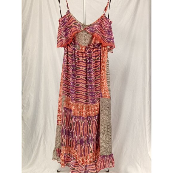 2b bebe Women's Orange Purple Boho Ruffled Maxi Dress Size Small - Picture 2 of 5